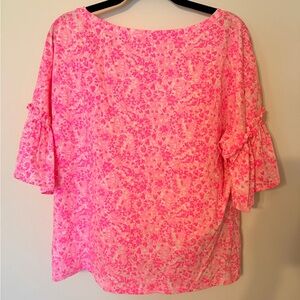 Lilly Pulitzer Pink Floral Ruffle Bell-Sleeve Blouse